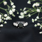 Certified 2.8 Carat Lab Grown Black Diamond Cushion Cut Engagement Ring with Side Stones AAAA ( Synthetic ) - Rosec Jewels