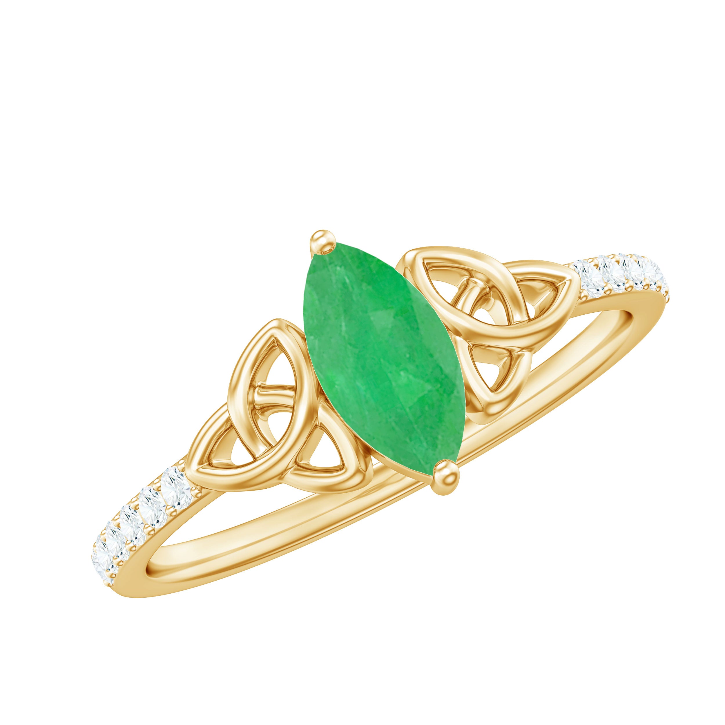 Natural Marquise Emerald Diamond Promise Ring with Celtic Knot AAA - Rosec Jewels