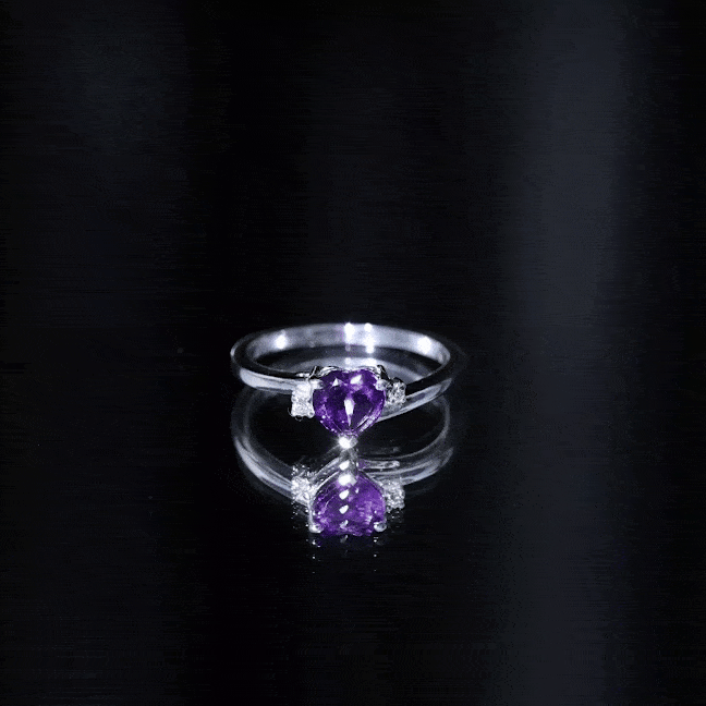 Real 0.9 Carat Amethyst Heart Engagement Ring with Diamond AAA - Rosec Jewels