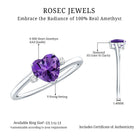 Real 0.9 Carat Amethyst Heart Engagement Ring with Diamond AAA - Rosec Jewels
