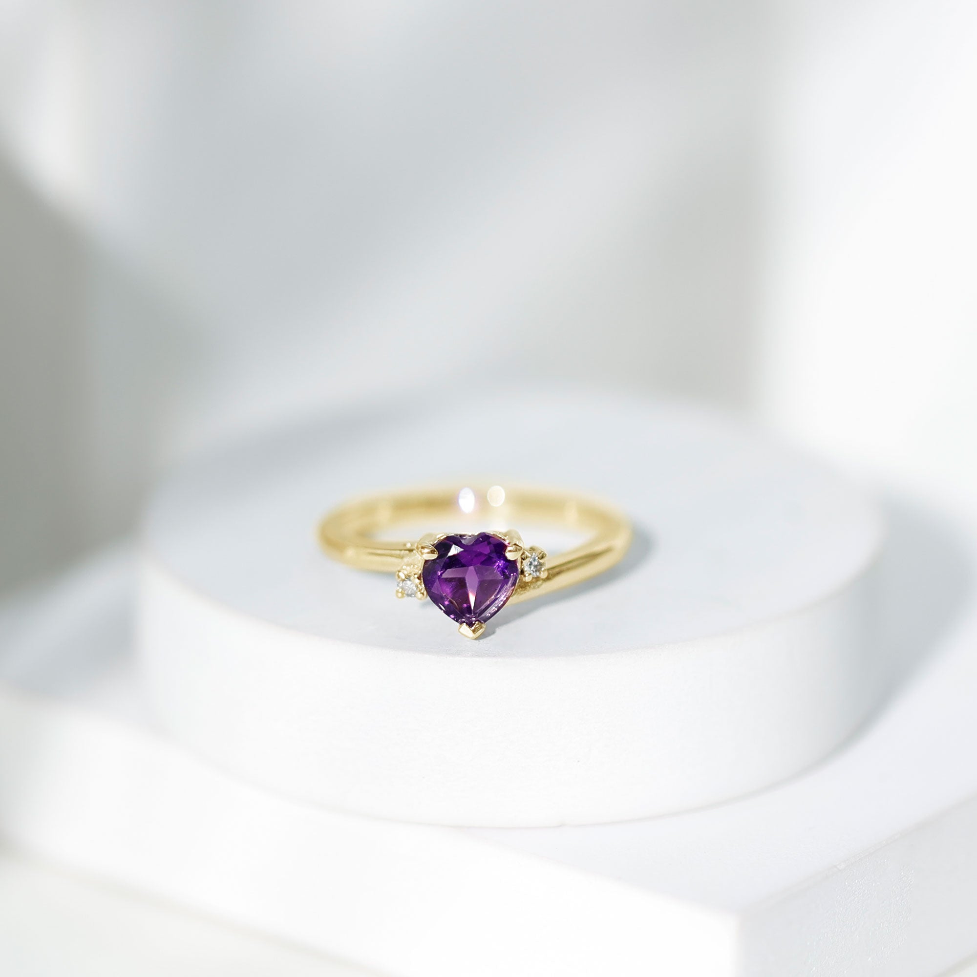 Real 0.9 Carat Amethyst Heart Engagement Ring with Diamond AAA - Rosec Jewels