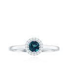 Certified Blue Topaz and Diamond Halo Promise Ring AAA - Rosec Jewels