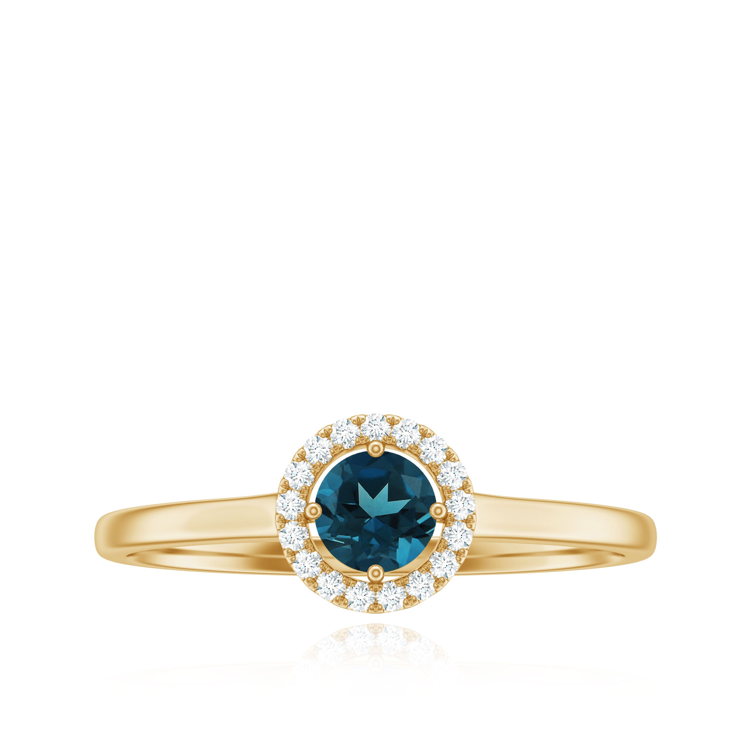 Certified Blue Topaz and Diamond Halo Promise Ring AAA - Rosec Jewels