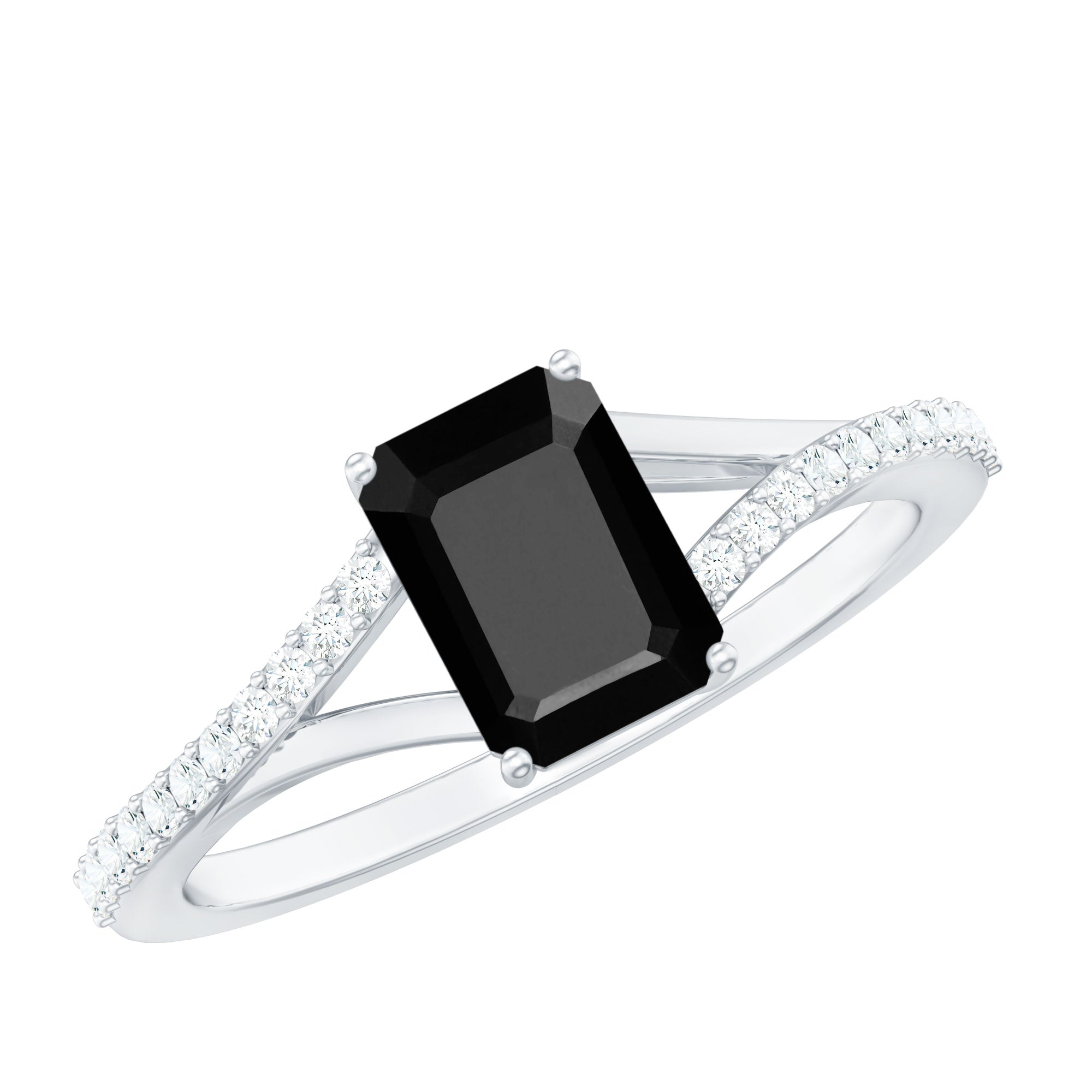 8X10MM Emerald Cut Lab Created Black Diamond Engagement Ring