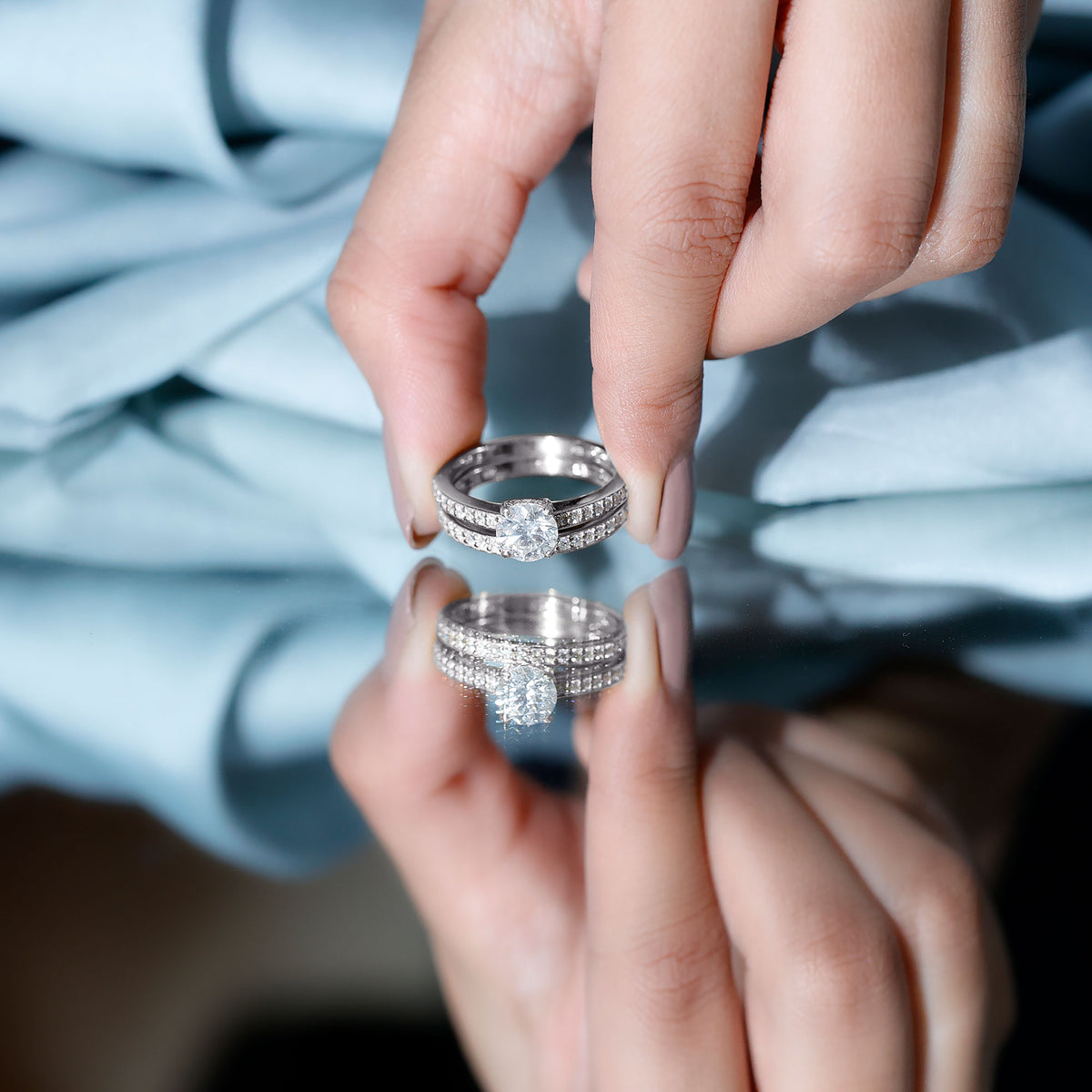 1 Carat Lab Grown Diamond Wedding Ring Set with IGI Certificate Lab - ( E-VS1 ) - Rosec Jewels