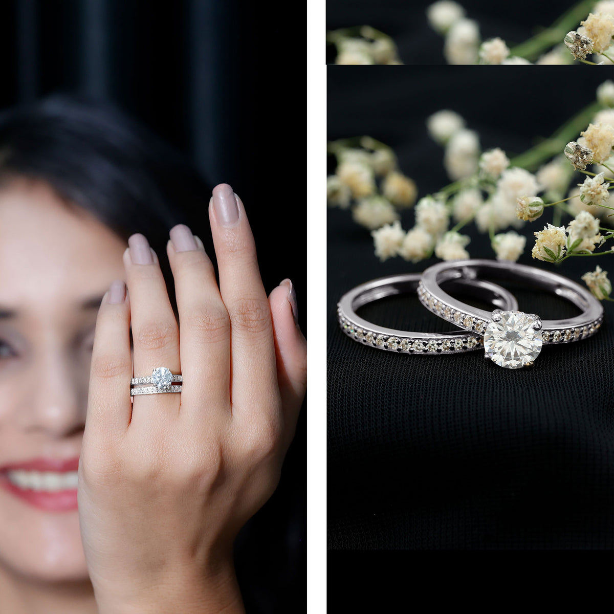 1 Carat Lab Grown Diamond Wedding Ring Set with IGI Certificate Lab - ( E-VS1 ) - Rosec Jewels