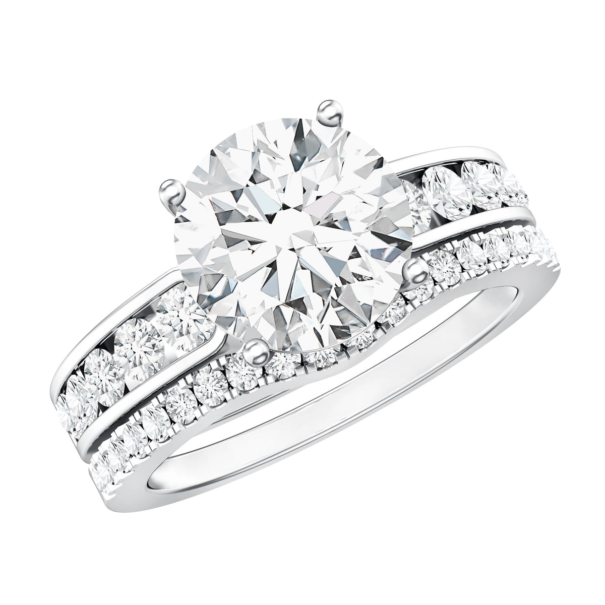 Rosec Jewels-IGI Authenticated Lab Grown 3 Carat Diamond Engagement Ring with Wedding Band