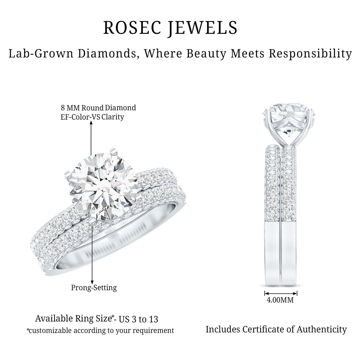 Rosec Jewels-IGI Certified 2 Carat Lab Grown Diamond Engagement Ring with Enhancer