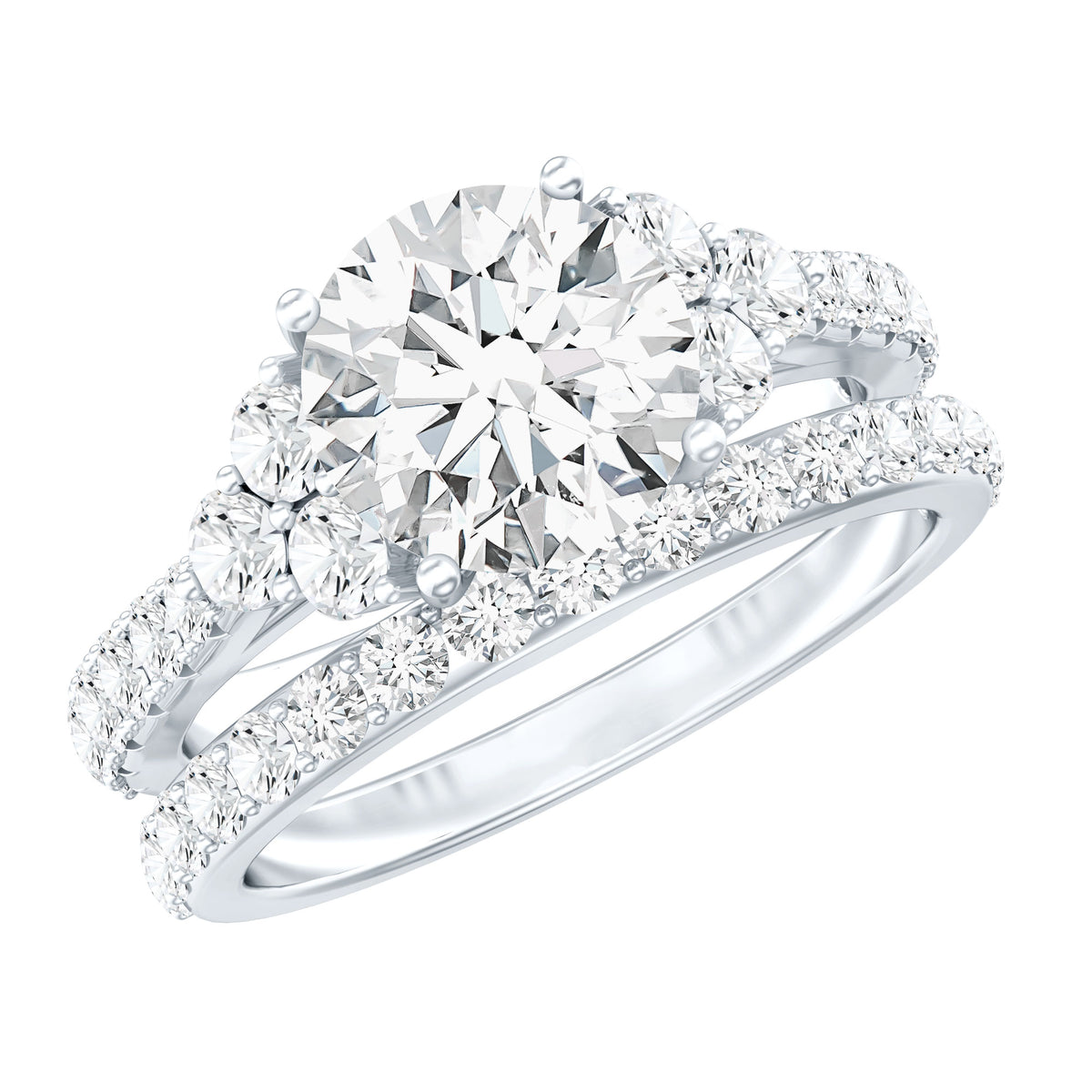 IGI Certified Lab Grown 2 Carat Diamond Engagement Ring and Wedding Band Set Lab - ( E-VS1 ) - Rosec Jewels