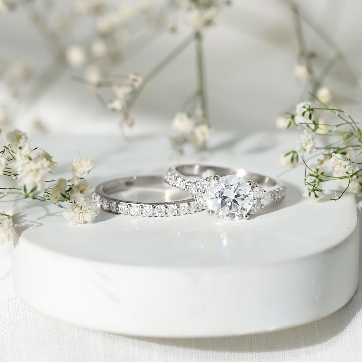 IGI Certified Lab Grown 2 Carat Diamond Engagement Ring and Wedding Band Set Lab - ( E-VS1 ) - Rosec Jewels
