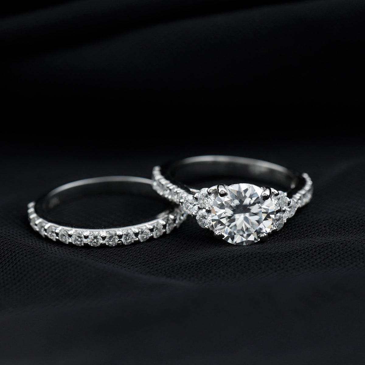 IGI Certified Lab Grown 2 Carat Diamond Engagement Ring and Wedding Band Set Lab - ( E-VS1 ) - Rosec Jewels