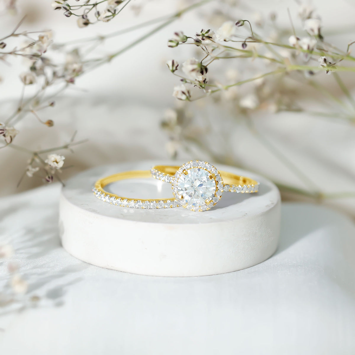 Lab Grown 2 Carat Diamond Halo Bridal Ring Set with IGI Certificate Lab - ( E-VS1 ) - Rosec Jewels