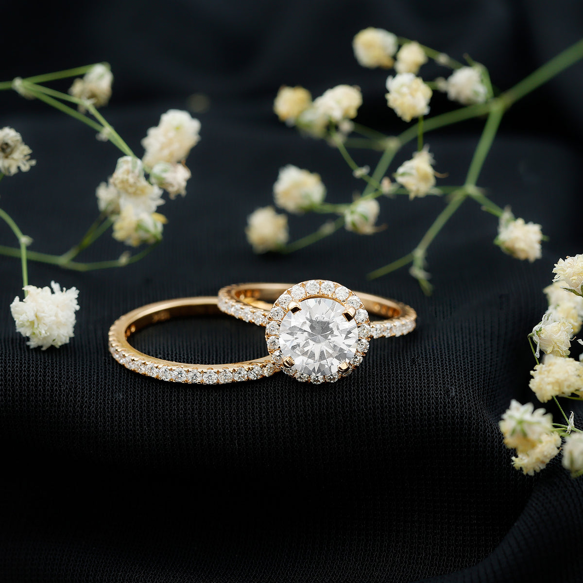Lab Grown 2 Carat Diamond Halo Bridal Ring Set with IGI Certificate Lab - ( E-VS1 ) - Rosec Jewels