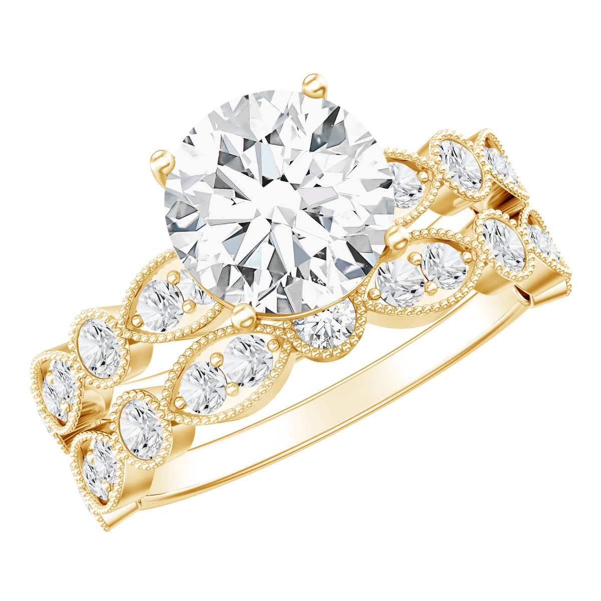 Vintage Inspired 2 Carat Lab Grown Diamond Bridal Ring Set with IGI Certificate Lab - ( E-VS1 ) - Rosec Jewels