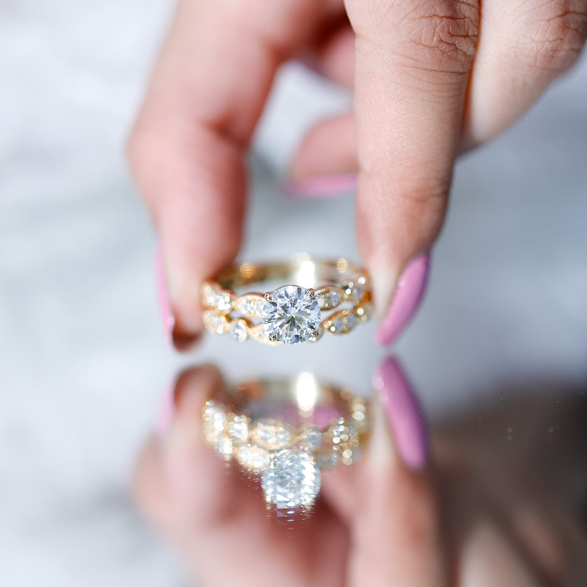 Vintage Inspired 2 Carat Lab Grown Diamond Bridal Ring Set with IGI Certificate Lab - ( E-VS1 ) - Rosec Jewels
