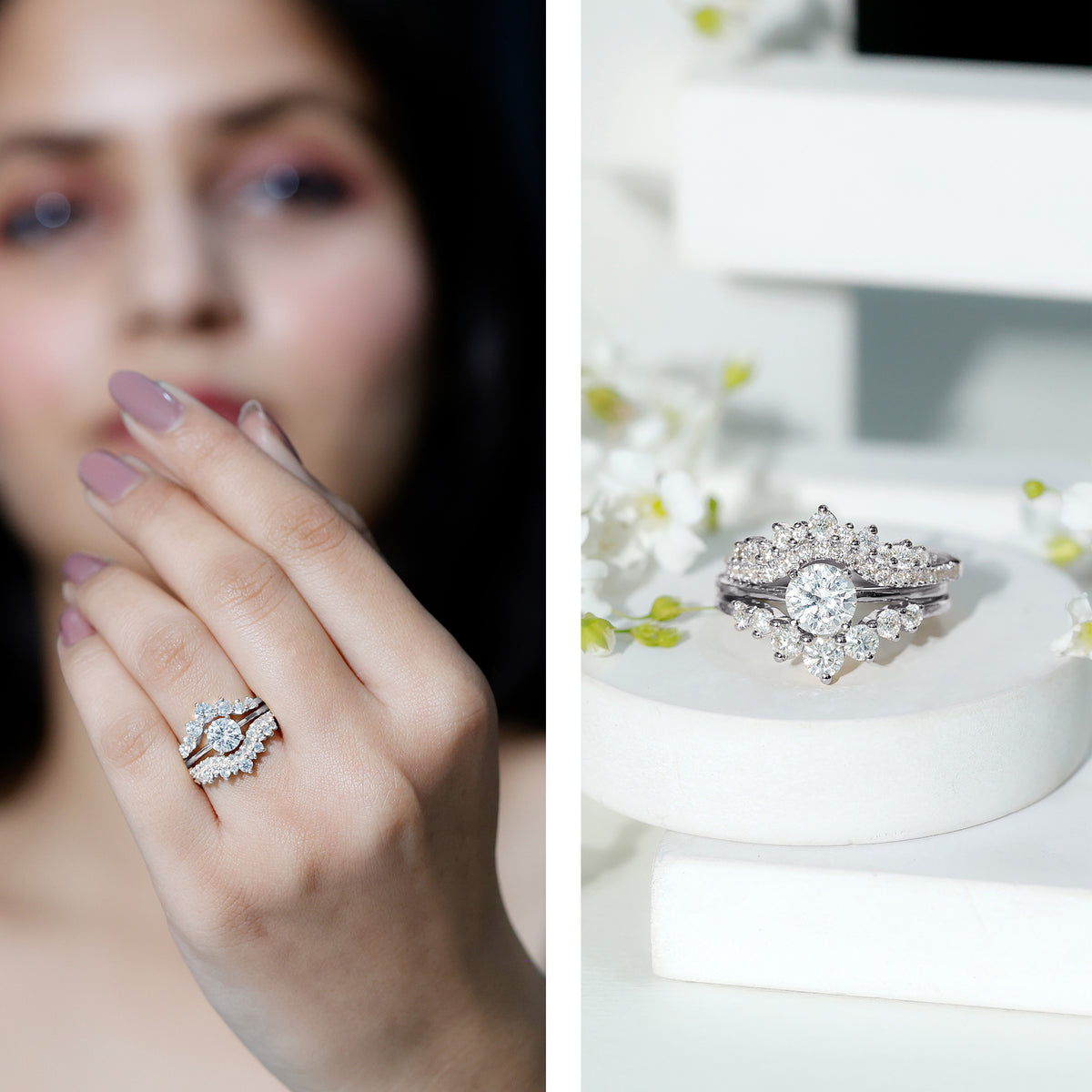 IGI Authenticated 1 Carat Lab Diamond Antique Wedding Ring Set of 3 Lab - ( E-VS1 ) - Rosec Jewels