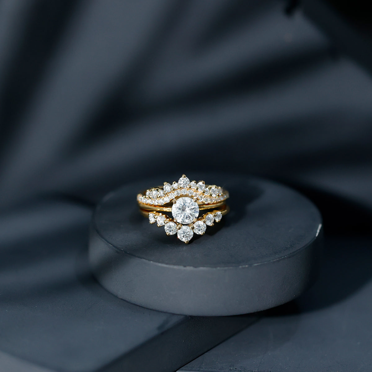 IGI Authenticated 1 Carat Lab Diamond Antique Wedding Ring Set of 3 Lab - ( E-VS1 ) - Rosec Jewels