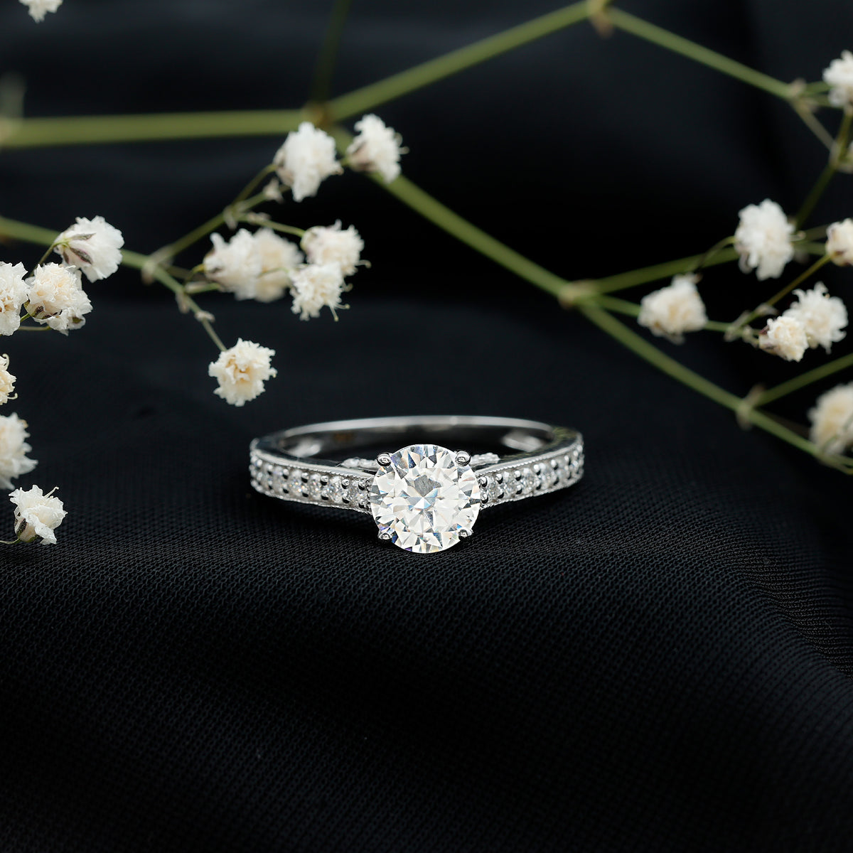 2 Carat Round Lab Grown Diamond Classic Engagement Ring with IGI Certificate Lab - ( E-VS1 ) - Rosec Jewels