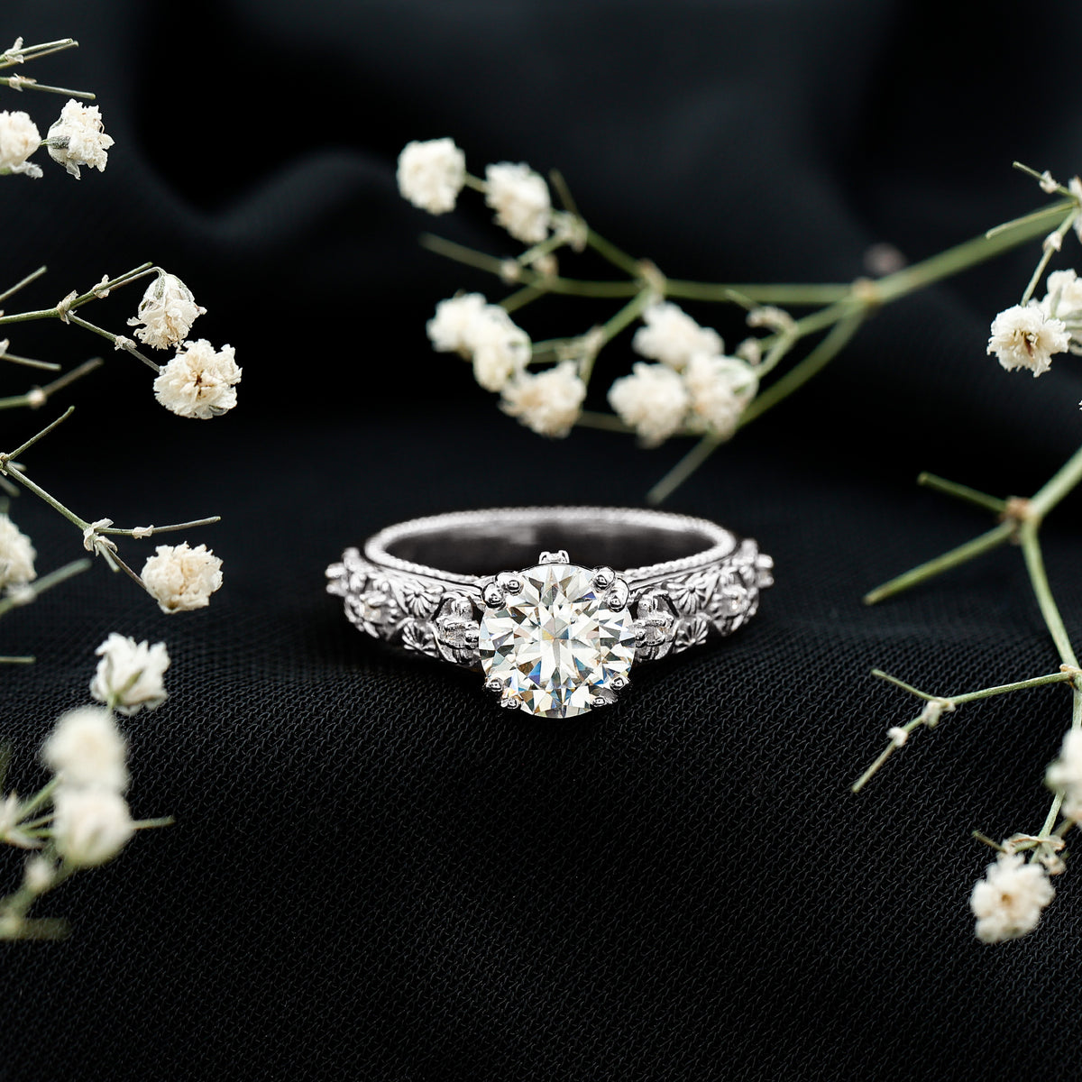 2 Carat Lab Grown Diamond Nature Inspired Engagement Ring with IGI Certificate Lab - ( E-VS1 ) - Rosec Jewels
