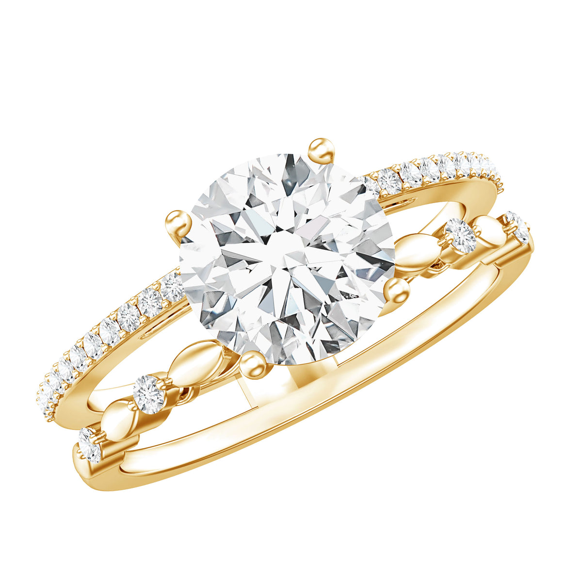 2 Carat Round Lab Grown Diamond Double Band Engagement Ring IGI Certified Lab - ( E-VS1 ) - Rosec Jewels