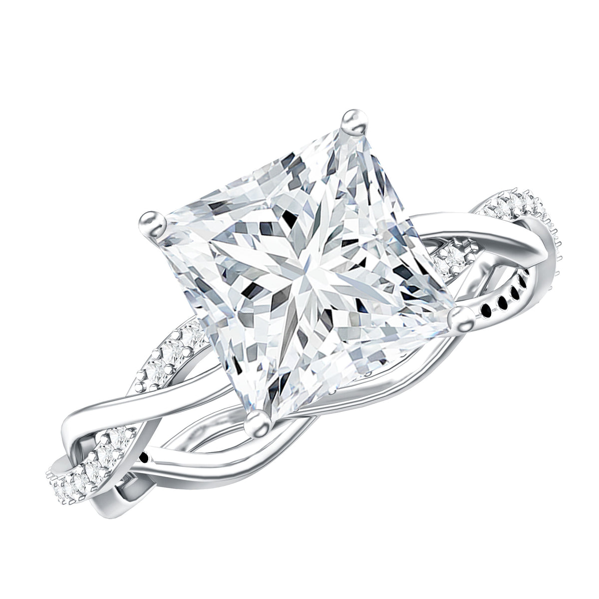 IGI Documented 4 Carat Princess Cut Lab Diamond Crossover Engagement Ring Lab - ( E-VS1 ) - Rosec Jewels