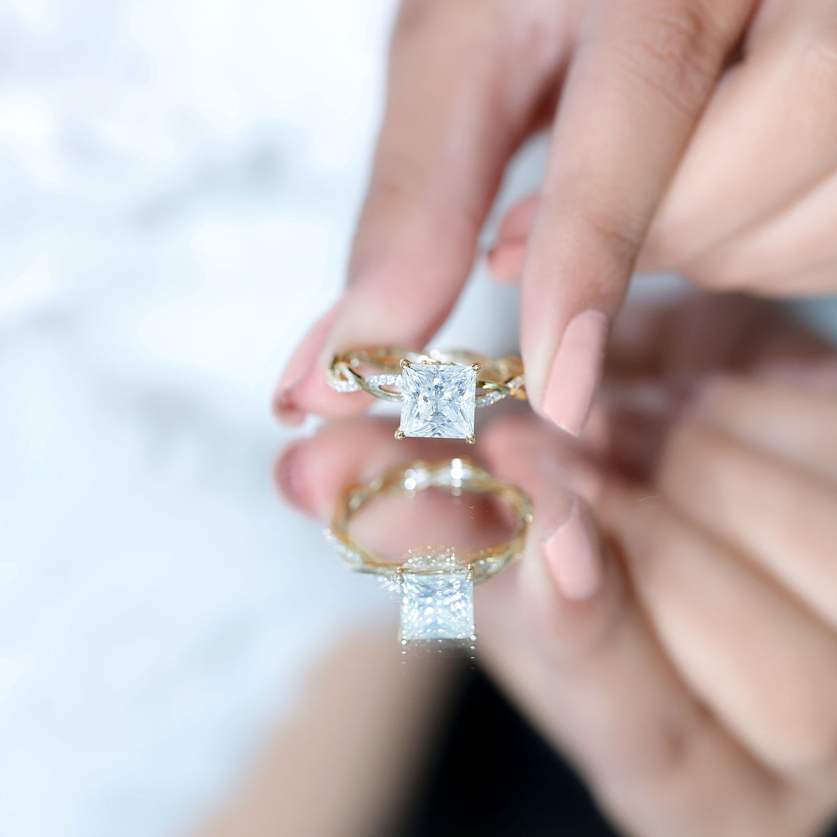 IGI Documented 4 Carat Princess Cut Lab Diamond Crossover Engagement Ring Lab - ( E-VS1 ) - Rosec Jewels
