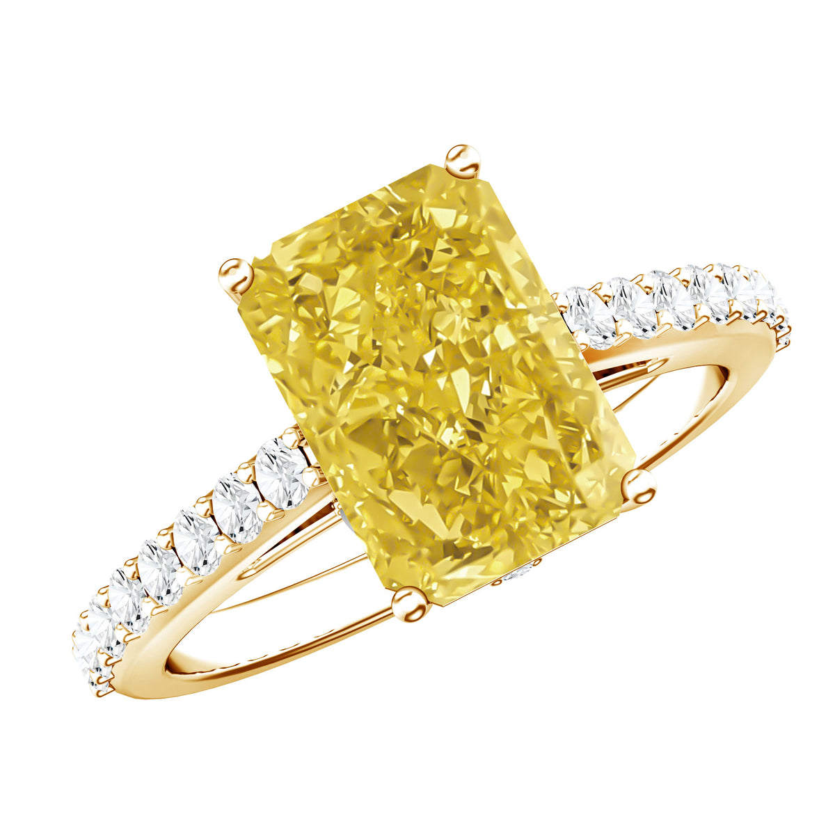 Rosec Jewels-IGI Documented 3 Carat Lab Yellow Diamond Radiant Cut Engagement Ring with Hidden Halo
