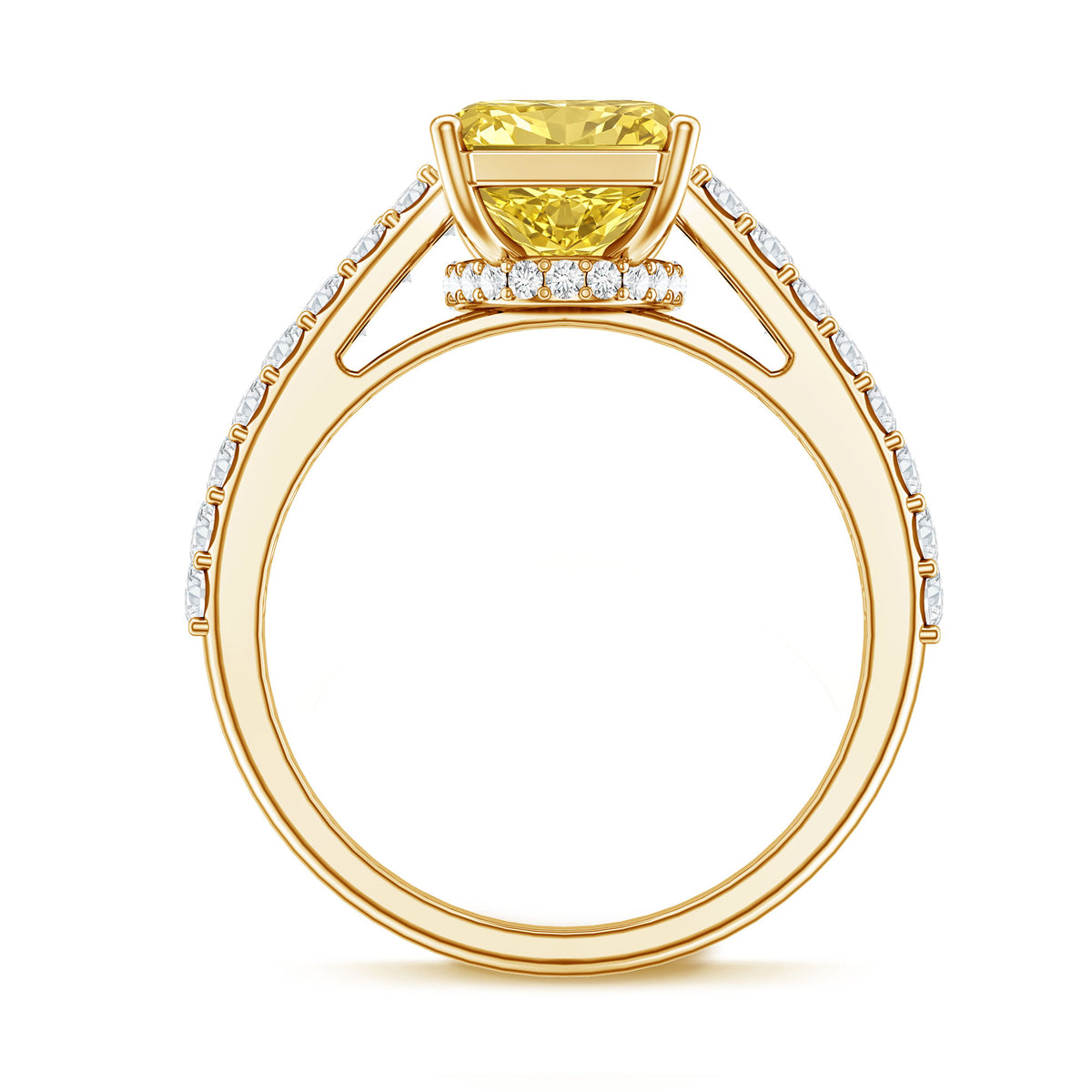 Rosec Jewels-Hidden Halo Radiant Cut Engagement Ring with IGI Verified 4 Carat Lab Yellow Diamond