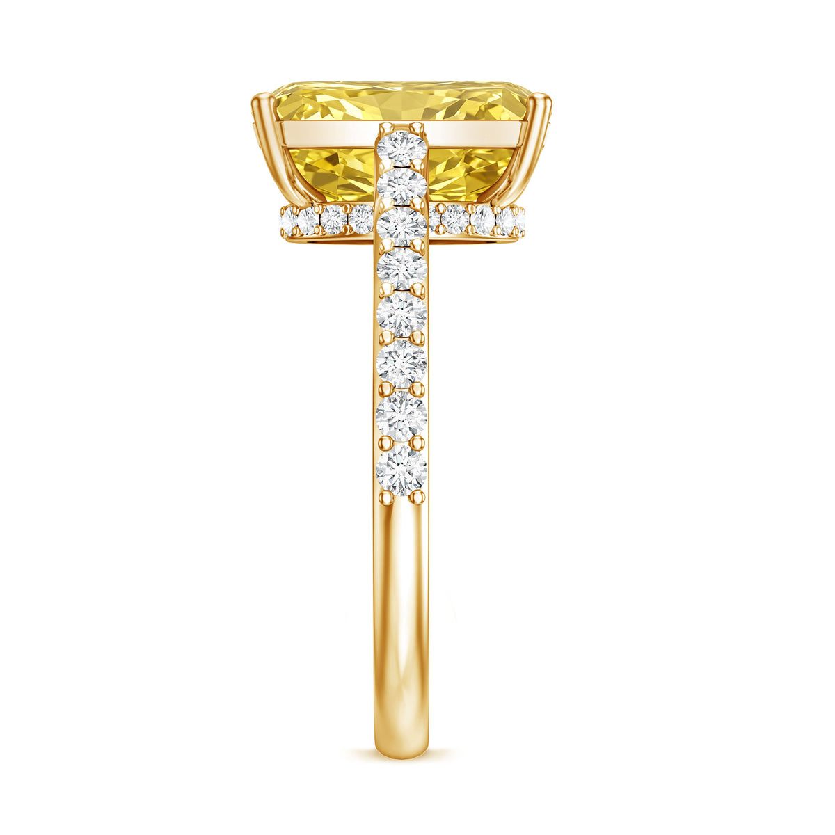 Rosec Jewels-Hidden Halo Radiant Cut Engagement Ring with IGI Verified 4 Carat Lab Yellow Diamond