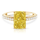 Rosec Jewels-Hidden Halo Radiant Cut Engagement Ring with IGI Verified 4 Carat Lab Yellow Diamond
