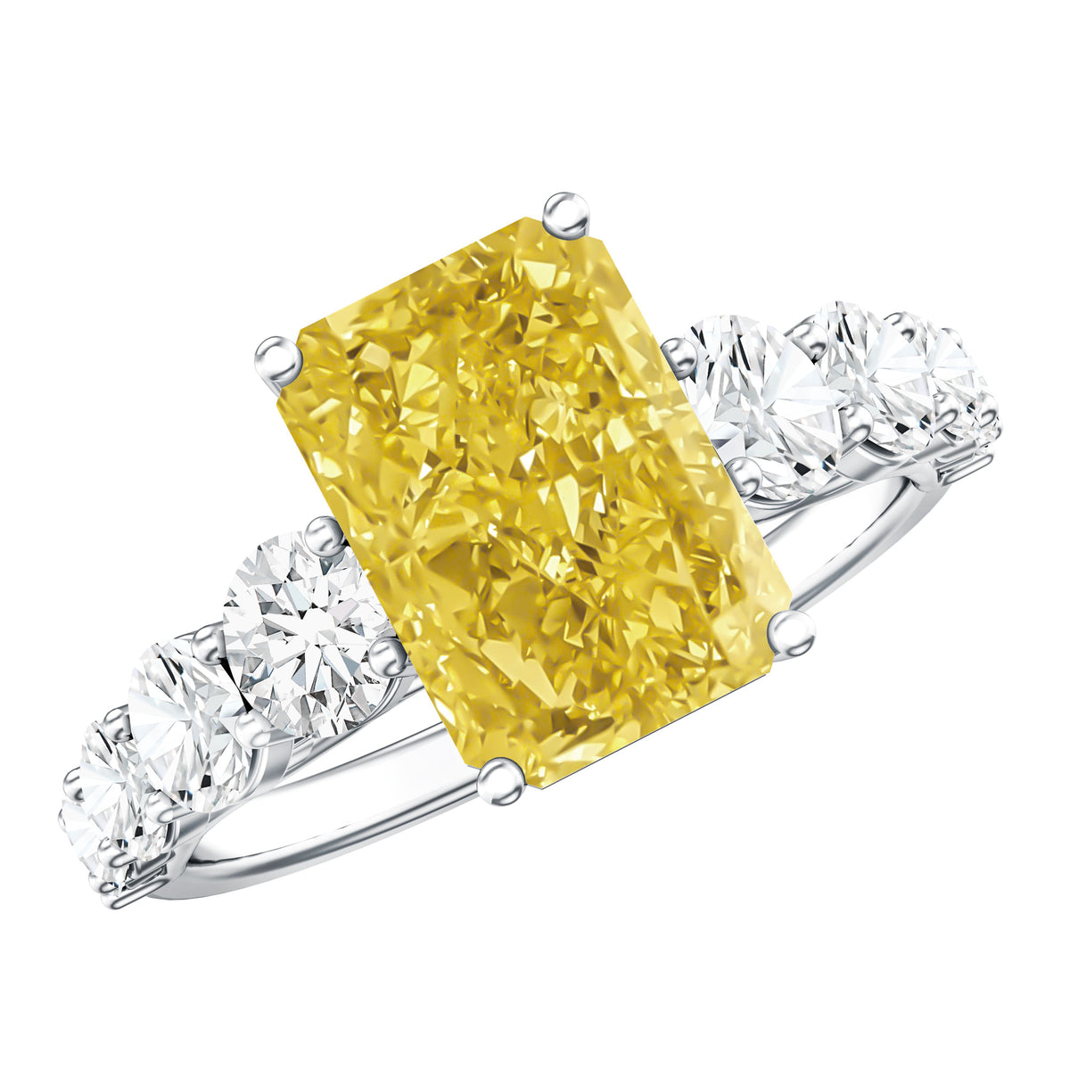 Rosec Jewels-IGI Graded 3 Carat Radiant Cut Lab Grown Yellow Diamond Engagement Ring with Side Stones