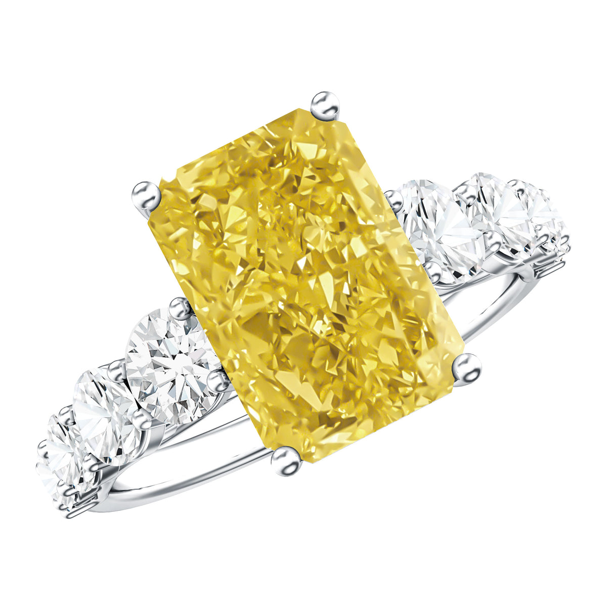 Rosec Jewels-Radiant Cut 4 Carat Lab Yellow Diamond Side Stone Engagement Ring IGI Certified