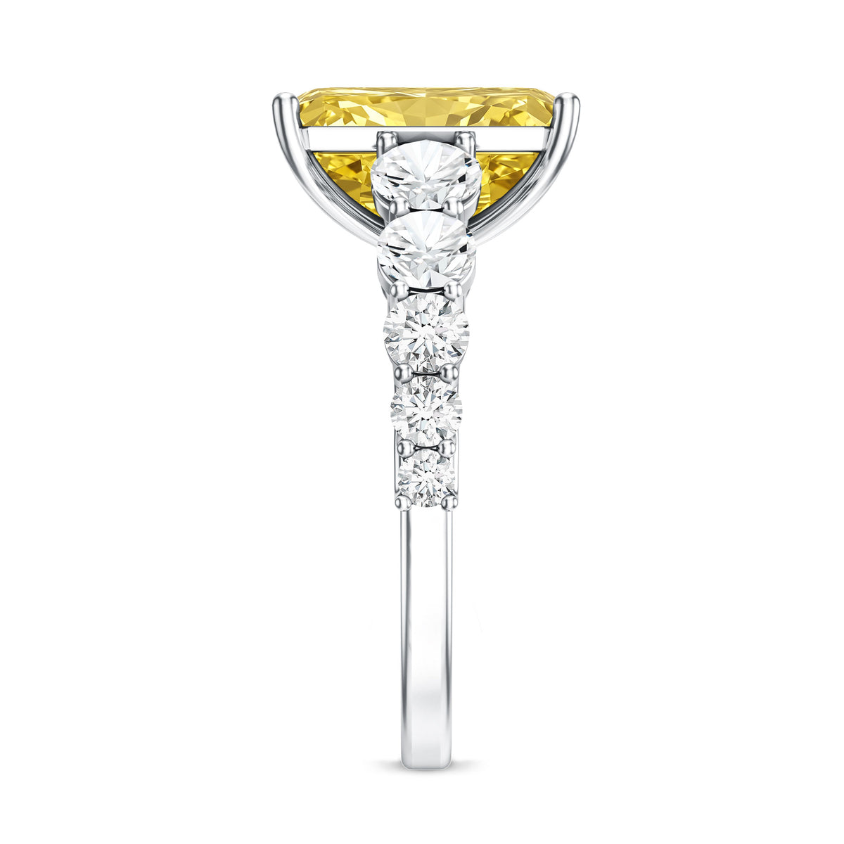 Rosec Jewels-Radiant Cut 4 Carat Lab Yellow Diamond Side Stone Engagement Ring IGI Certified