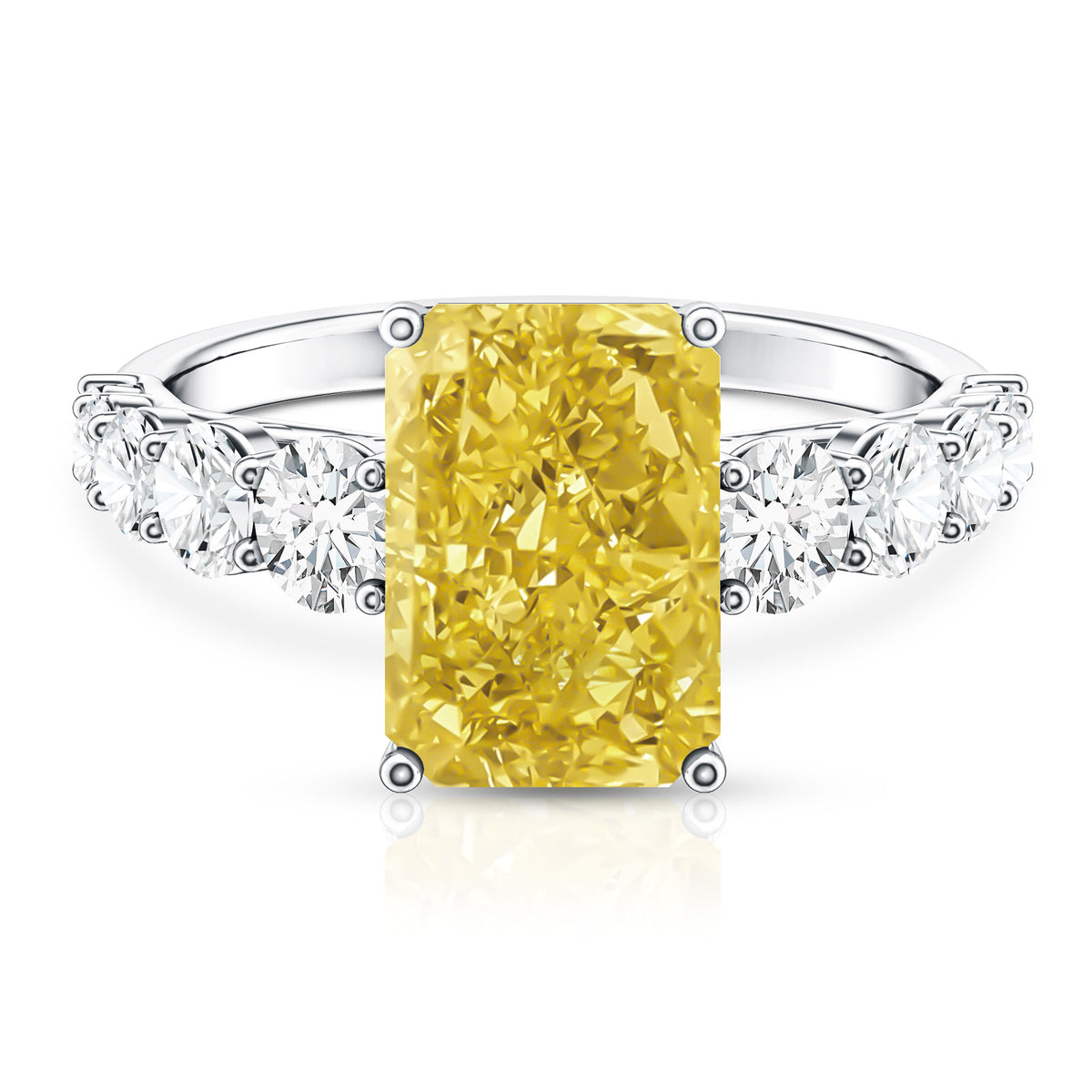 Rosec Jewels-Radiant Cut 4 Carat Lab Yellow Diamond Side Stone Engagement Ring IGI Certified
