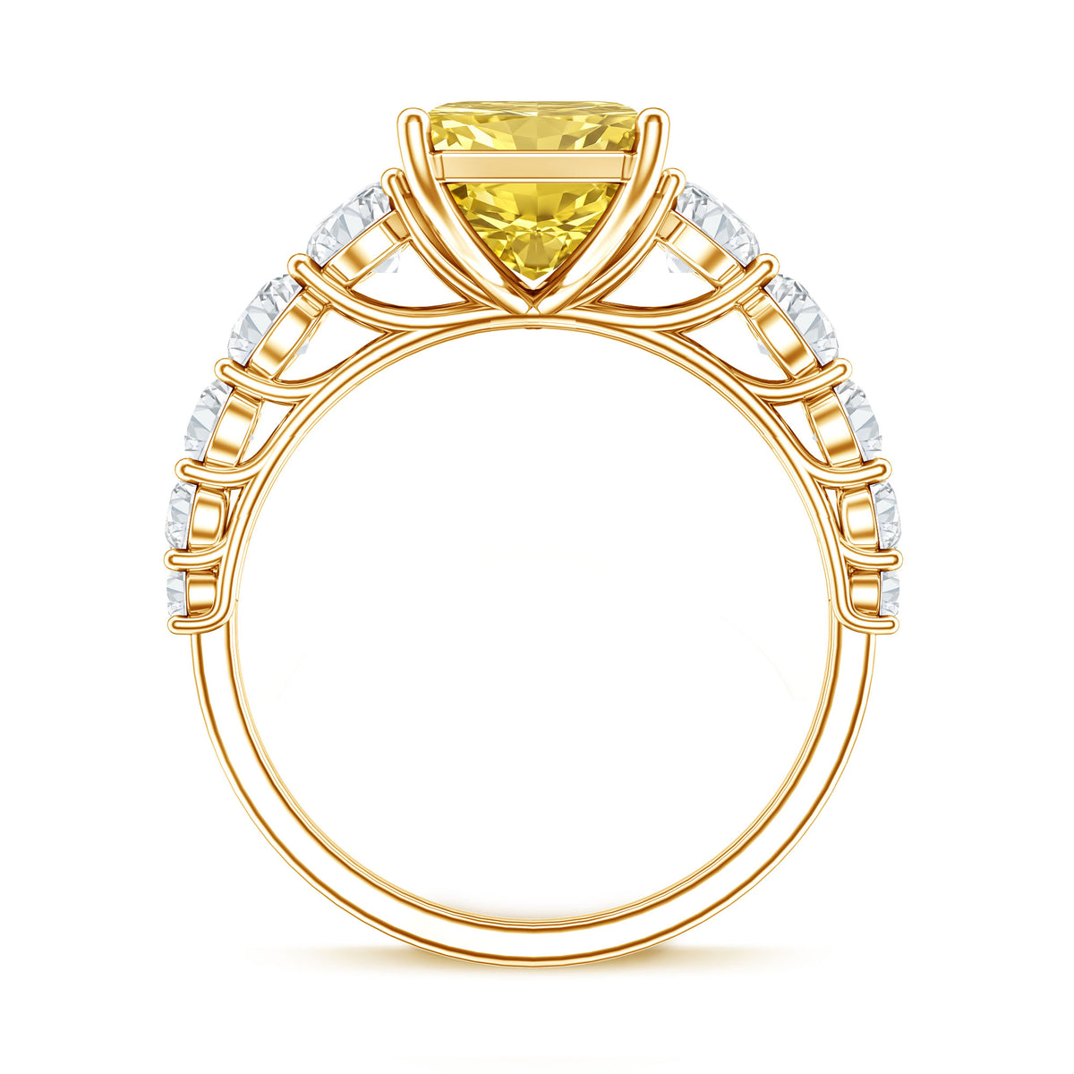 Rosec Jewels-Radiant Cut 4 Carat Lab Yellow Diamond Side Stone Engagement Ring IGI Certified