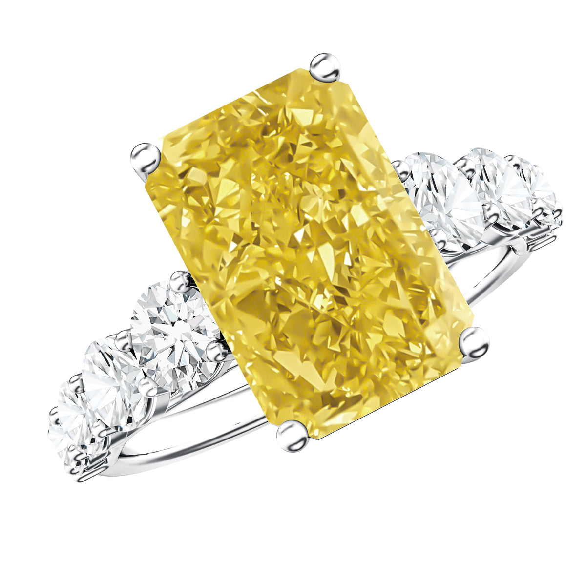 Rosec Jewels-IGI Graded Lab Grown 5 Carat Yellow Diamond Huge Engagement Ring with Side Stones