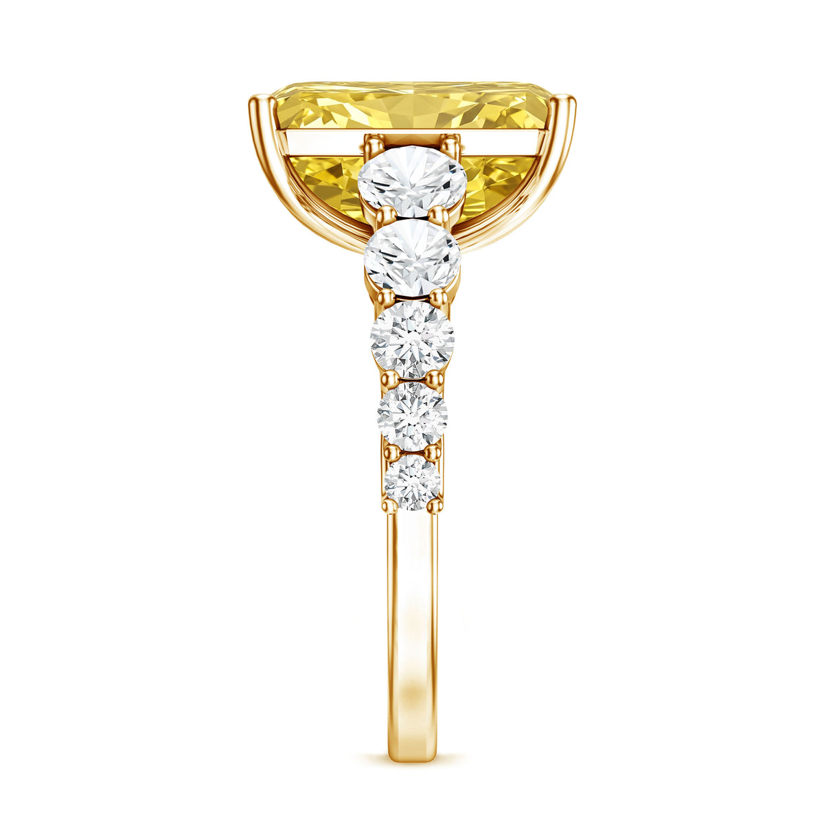 Rosec Jewels-IGI Graded Lab Grown 5 Carat Yellow Diamond Huge Engagement Ring with Side Stones