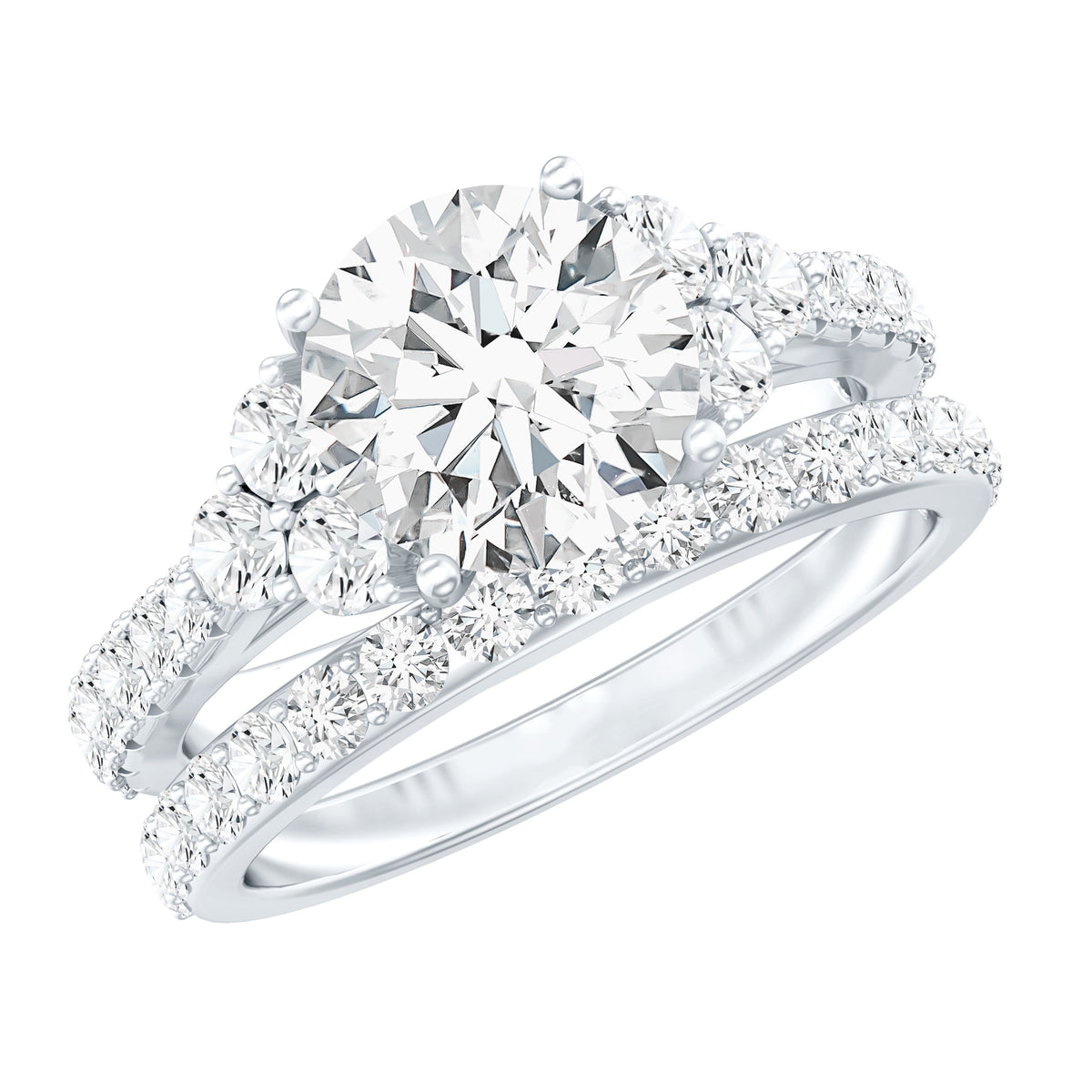 3 Carat Lab Diamond Engagement Ring Set with IGI Certificate Lab - ( E-VS1 ) - Rosec Jewels