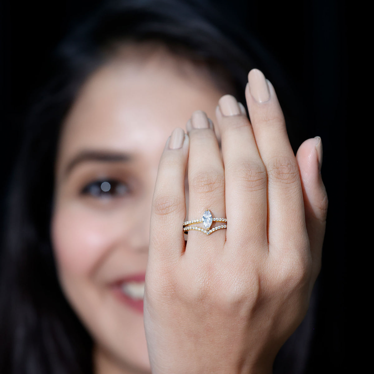 Marquise Cut Lab Grown Diamond Bridal Ring Set for Her Lab - ( EF-VS ) - Rosec Jewels
