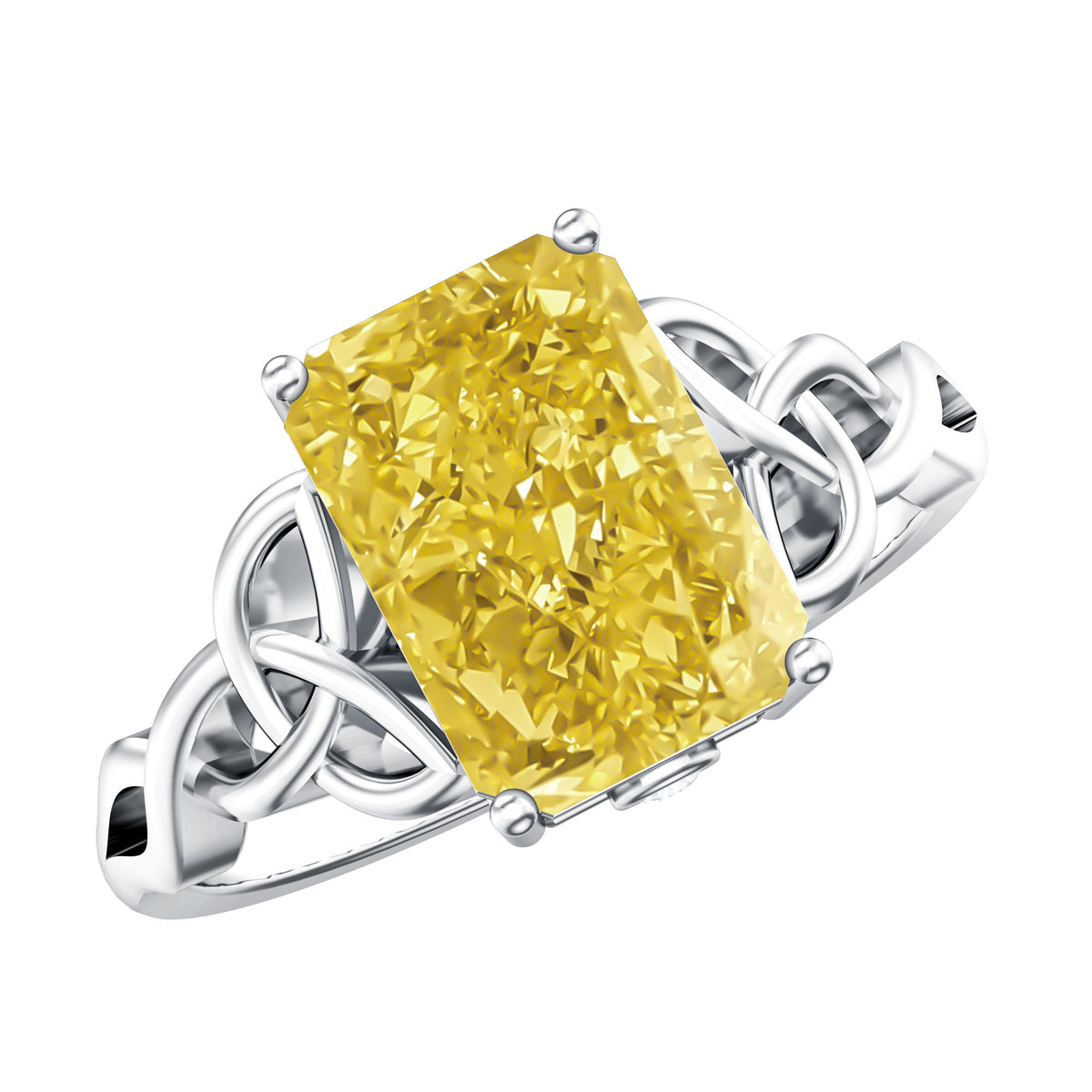 IGI Certified Celtic Design Engagement Ring with Radiant Cut 3 Carat Lab Grown Diamond Vivid Yellow - VS1 - Rosec Jewels