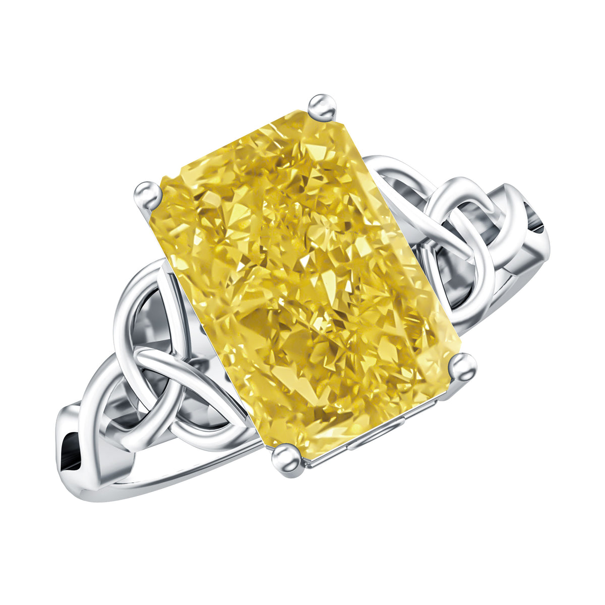 Rosec Jewels-4 Carat Radiant Cut Lab Yellow Diamond Celtic Knot Engagement Ring with IGI Certificate