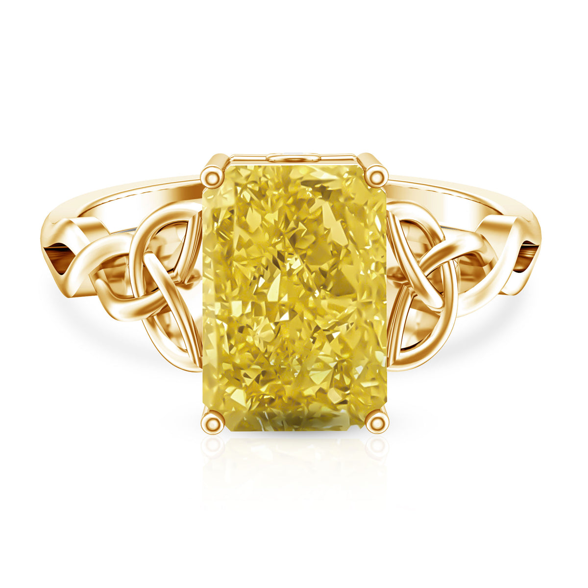 Rosec Jewels-4 Carat Radiant Cut Lab Yellow Diamond Celtic Knot Engagement Ring with IGI Certificate