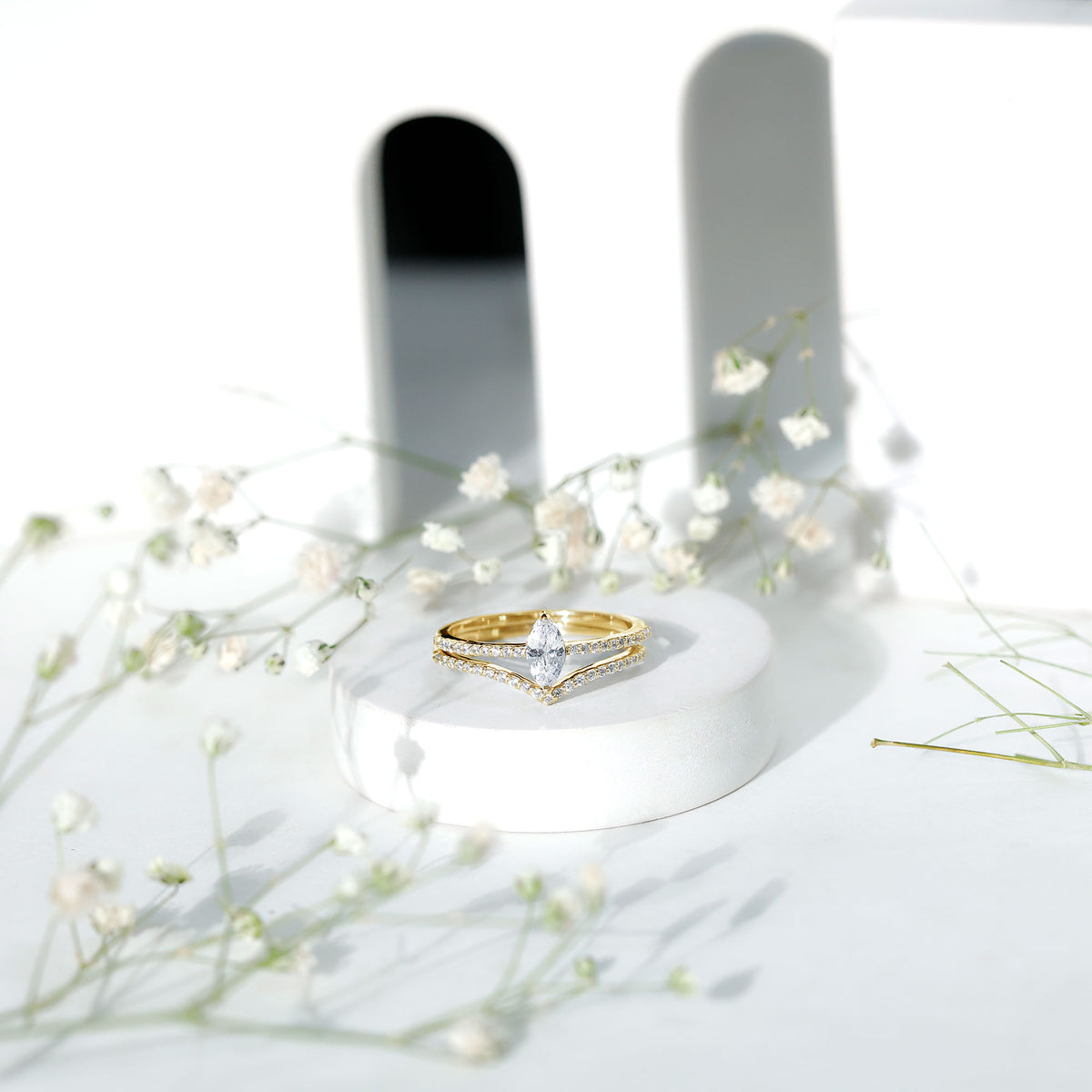 Marquise Cut Moissanite Engagement Ring with Enhancer D-VS1 - Rosec Jewels