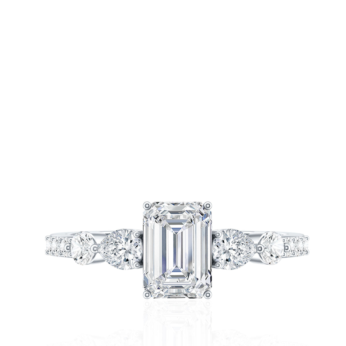 1.8 Carat Emerald Cut Moissanite Engagement Ring with Side Stones D-VS1 - Rosec Jewels