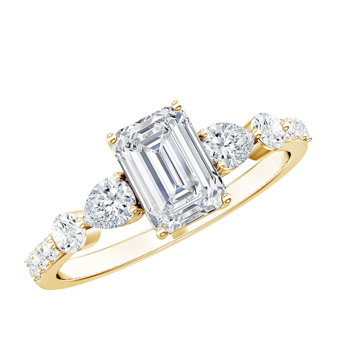 1.8 Carat Emerald Cut Moissanite Engagement Ring with Side Stones D-VS1 - Rosec Jewels