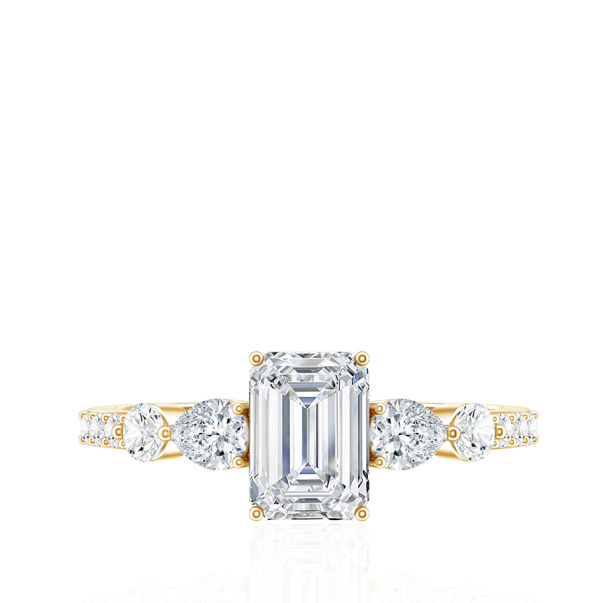 1.8 Carat Emerald Cut Moissanite Engagement Ring with Side Stones D-VS1 - Rosec Jewels