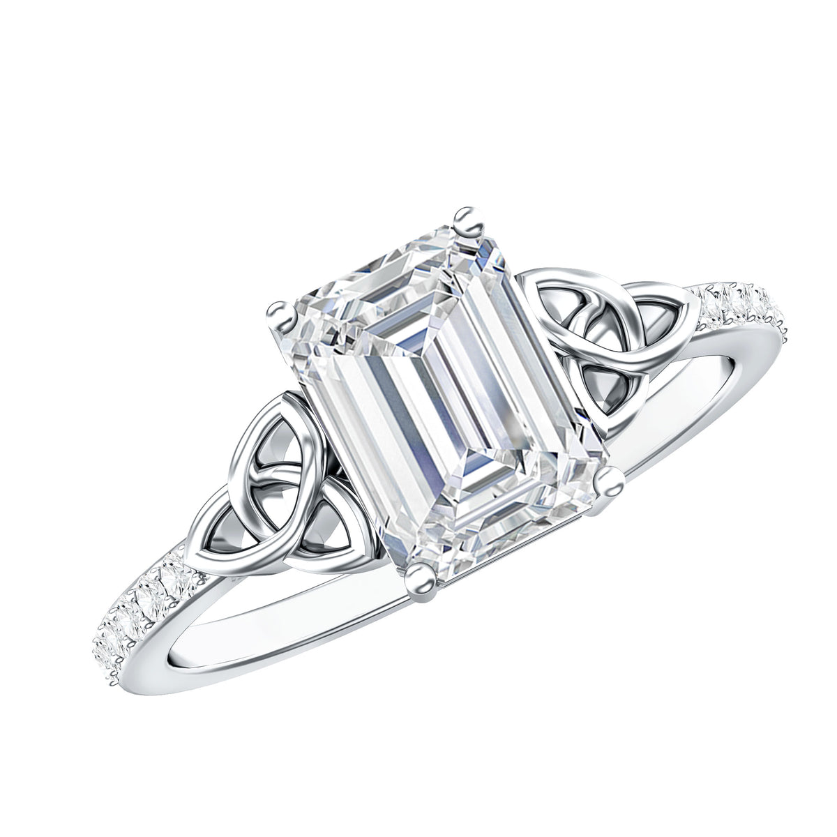 Rosec Jewels-Emerald Cut 2 Carat Lab Grown Diamond Celtic Engagement Ring IGI Certified