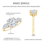 3 Carat Cushion Cut Moissanite Three Stone Engagement Ring D-VS1 - Rosec Jewels