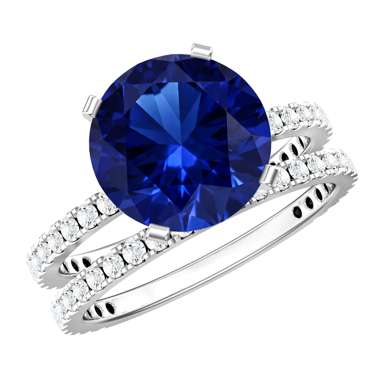 4.5 Carat Lab Created Blue Sapphire Solitaire Wedding Ring Set AAAA - Rosec Jewels
