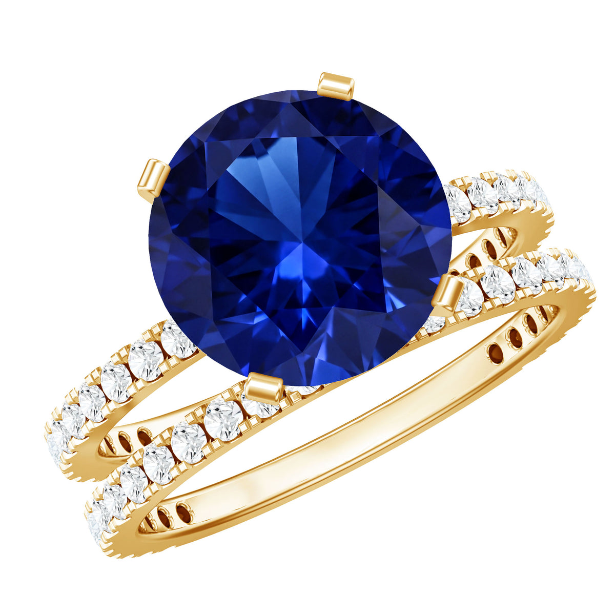 4.5 Carat Lab Created Blue Sapphire Solitaire Wedding Ring Set AAAA - Rosec Jewels